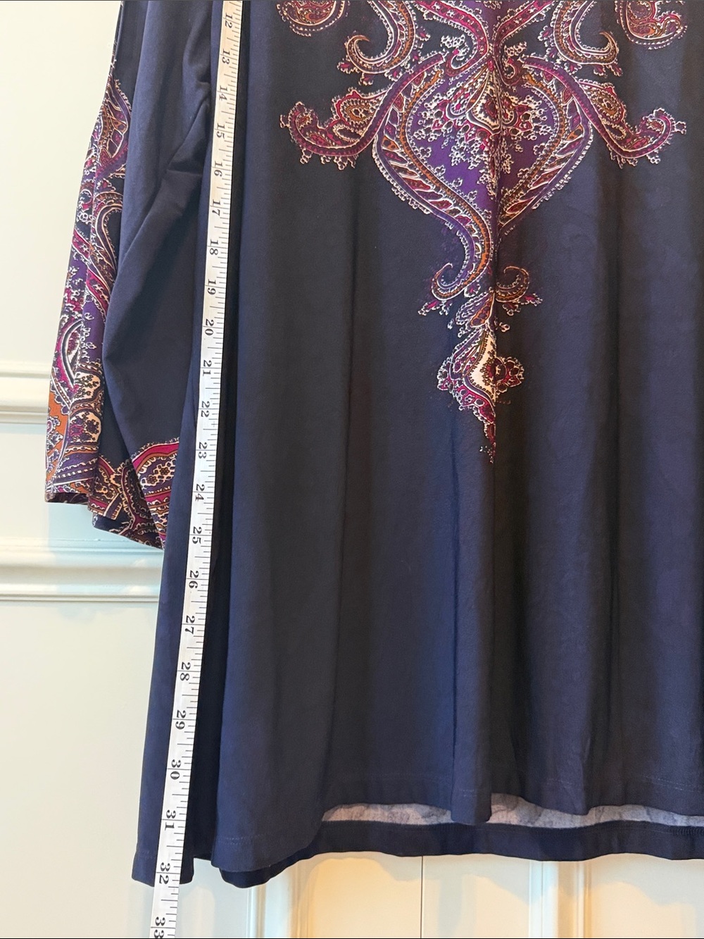 Citiknits Paisley-Print V-Neck Tunic in Navy with Pink & Purple Accents - Picture 5 of 6